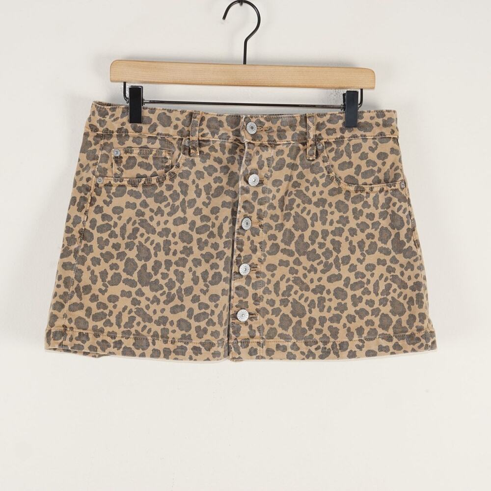 American Eagle Leopard Print Low Rise A Line Denim Mini Skirt Womens Sz 6